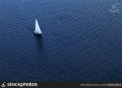 Lonely yacht. The top view