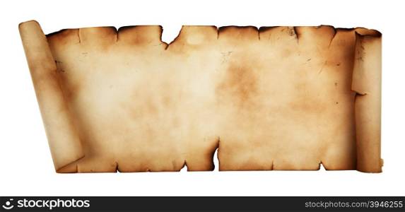 Long ancient scroll isolated over a white background