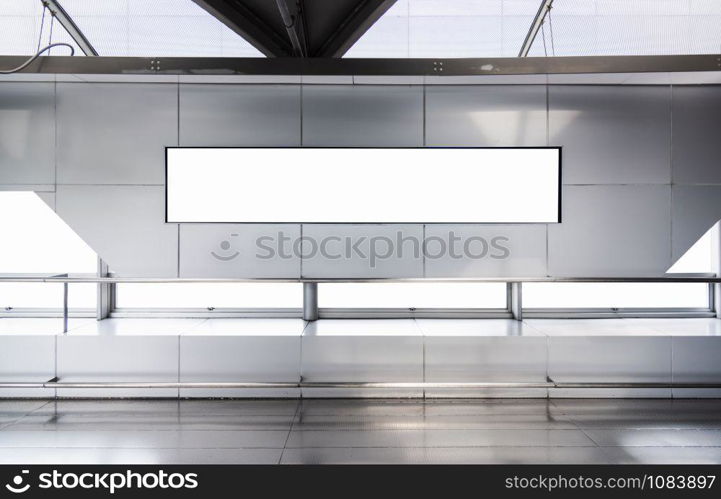 Long Billboard Blank Frame white blank screen in airport building