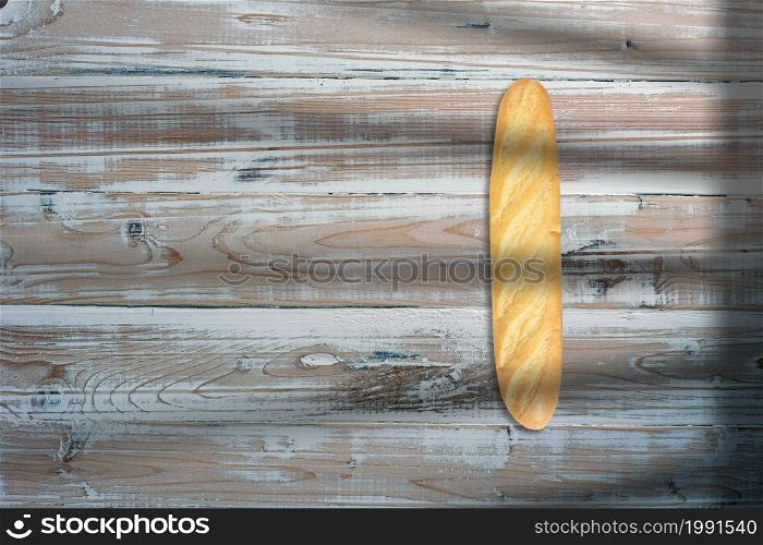 Long bread in Creative conceptual top view flat lay composition with copy space isolated