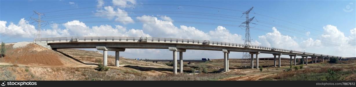 Long bridge and electrical line in Israel