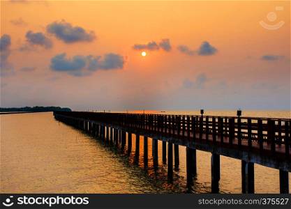 Long Bridge at sea view on morning seascape sunrise background