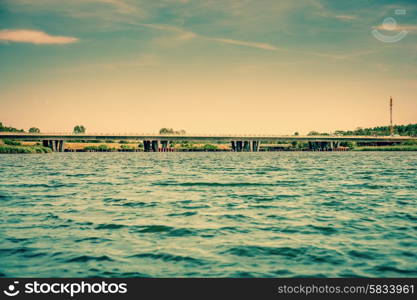 Long bridge over a big lake