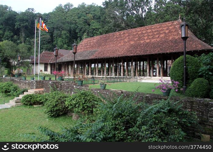 Long building with tile roof near Tooth temple in Kandy, Sri Lanka