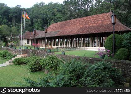 Long building with tile roof near Tooth temple in Kandy, Sri Lanka