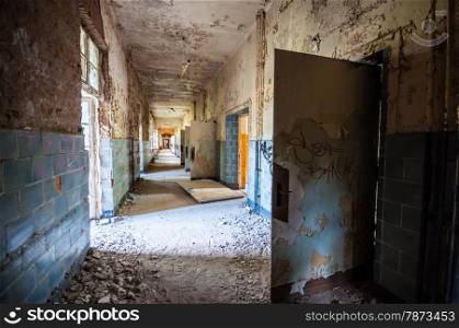 Long corridor. Long corridor in an abandoned dirty building