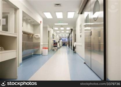 Long empty hospital corridor