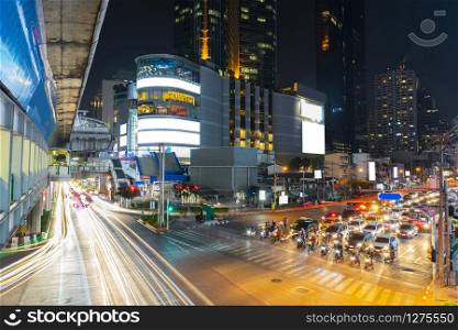 Long exposure car&rsquo;s light in night scene of Bangkok Thailand.