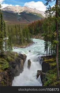 Long exposure image of the Sunwapta Falls, beautiful place close to the Icefields Parkway, Jasper National Park, Alberta, Canada