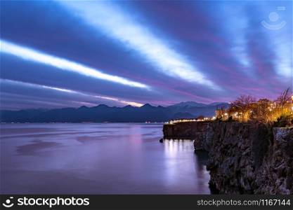Long exposure in Antalya at sunset, clouds moving over the mountains. long exposure Antalya