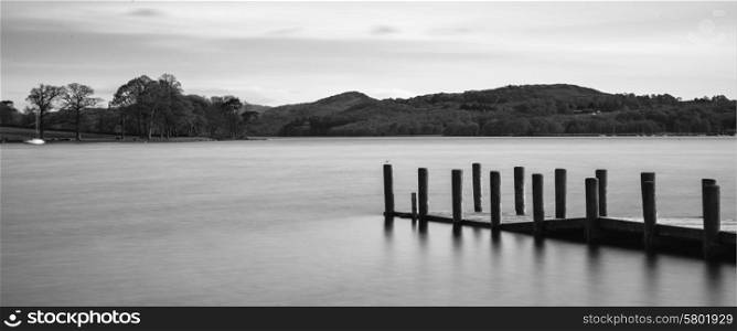 Long exposure landscape of Coniston Water in Lake District in England