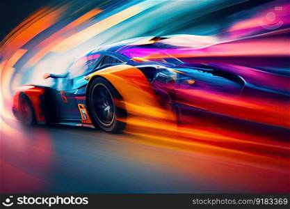 long exposure of speeding racecar, with blur of other cars in the background, created with generative ai. long exposure of speeding racecar, with blur of other cars in the background