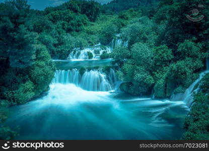 Long Exposure of waterfall in Krka National Park ,one of the Croatian national parks in Sibenik,Croatia.. Krka National Park in Sibenik,Croatia