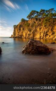 Long exposure picture from a Spanish Costa Brava in a sunny day, near the town Palamos