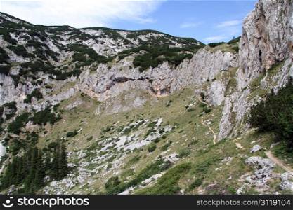 Long footpath and mountain in Durmitor, Montenegro