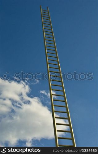 long golden ladder reaching up into the sky