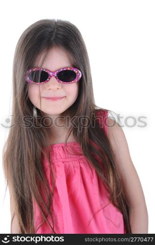 Long-haired girl wearing spectacles. Isolated on white background