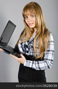 long-haired girl with the laptop