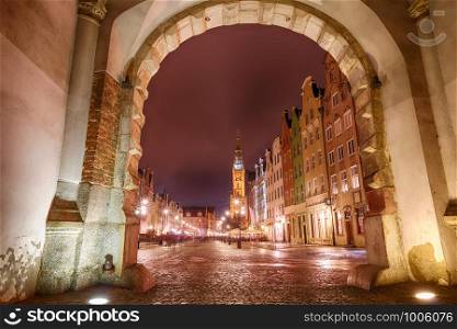 Long Market in Gdansk, view from the Green Gate, Poland.. Long Market in Gdansk, view from the Green Gate, Poland