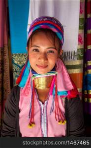 Long Neck woman in traditional costumes in Ban Huay Sua Tao village Mae Hong Son, Thailand