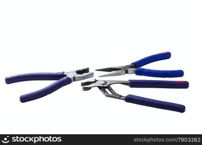 long-nose and flat-nose pliers isolated on white background