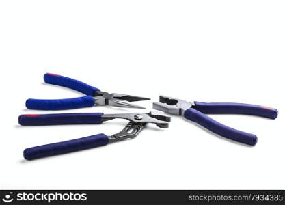 long-nose and flat-nose pliers isolated on white background