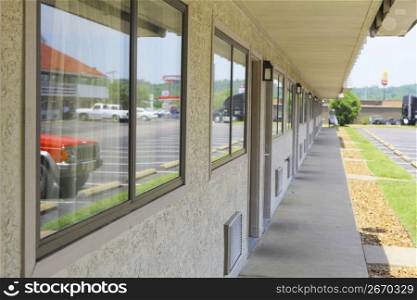 long row of motel rooms