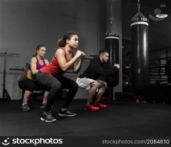 long shot athletic people training boxing competition