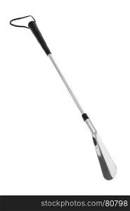 long steel shoehorn on white background