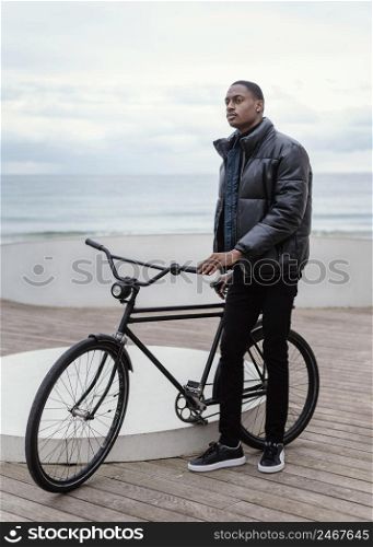 long view man with his bicycle 2