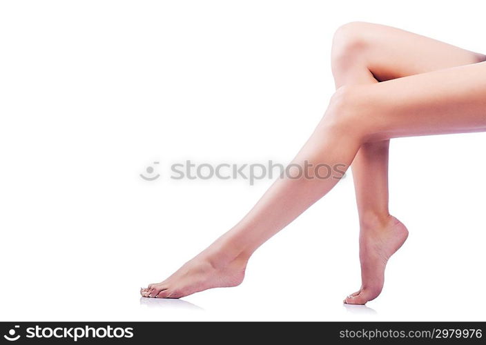 Long woman legs isolated on white