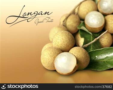 Longan on orange solid background with text