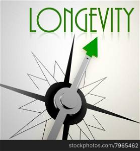 Longevity on green compass. Concept of healthy lifestyle. Healthy compass