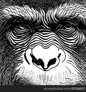 Look of chimpanzee, portrait super close-up. Generative AI