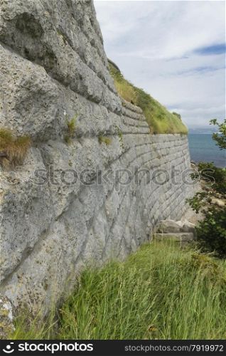 Looking along the south wall of the 1872 coastal defense the Nothe Fort. Weymouth, Dorset, England, United Kingdom.
