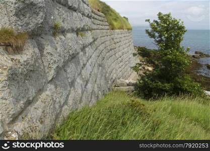 Looking along the south wall of the 1872 coastal defense the Nothe Fort. Weymouth, Dorset, England, United Kingdom.