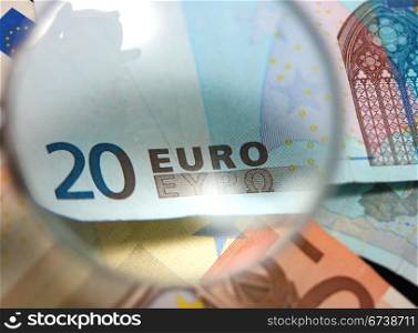 . Looking At Paper Euro Bills In Europe