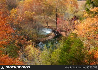 looking at the alley spring mill house missouri in fall