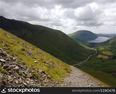 Looking back to Wastwater from trail up Great Gable