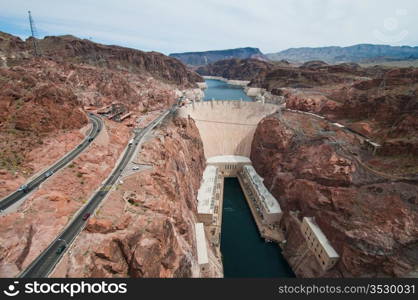 Looking down on Hoover Dam, near Boulder City, Nevada