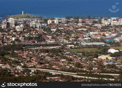 looking down onto wollongong city and suburbs