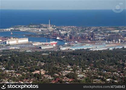 looking down onto wollongong dock and industry