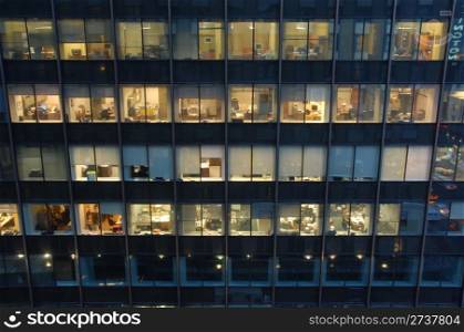 Looking in on mostly unoccupied mid-Manhattan offices, New York, New York