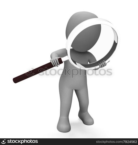 Looking Magnifier Character Showing Examining Scrutinize And Scrutiny