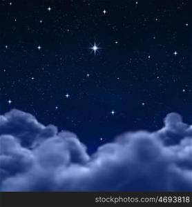 looking out to a wishing star in space or night sky through the clouds