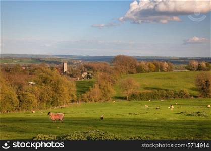 Looking over rural Gloucestershire towards the Cotswold town of Chipping Campden, England.