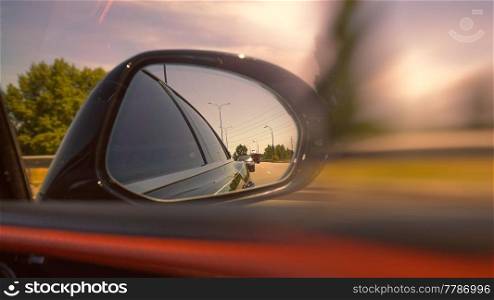 Looking through the mirror, street racers view, transportation backgrounds