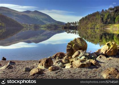 Looking towards Helvellyn Mountain from Thirlmere, the Lake District, Cumbria, England.