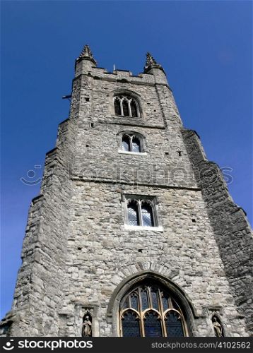 looking up at a church tower