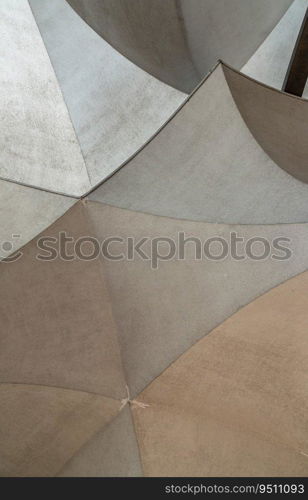 Looking up at Architectural exterior design of old concrete ceiling structure. Abstract art background, Space for text, Selective focus.